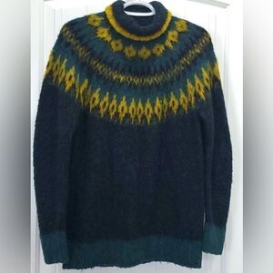 Vintage H&M Dark Green Yellow Crewneck Fair Isle Sweater alpaca wool